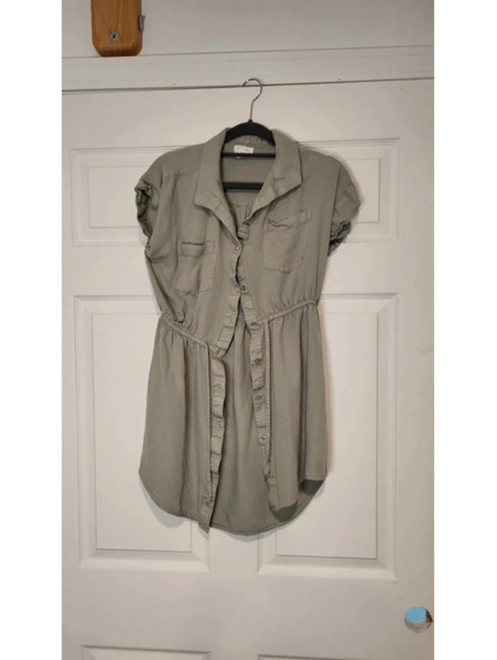 Japna Khaki Green Button-Down Drawstring Utility Tunic Mini Dress - Size L